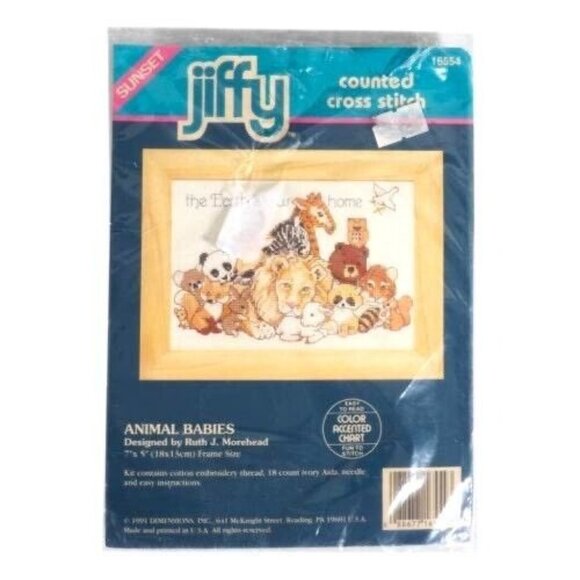 Jiffy Counted Cross Stitch Kit Animal Babies Designed By Ruth J. Morehead 7"x5" - Picture 1 of 5